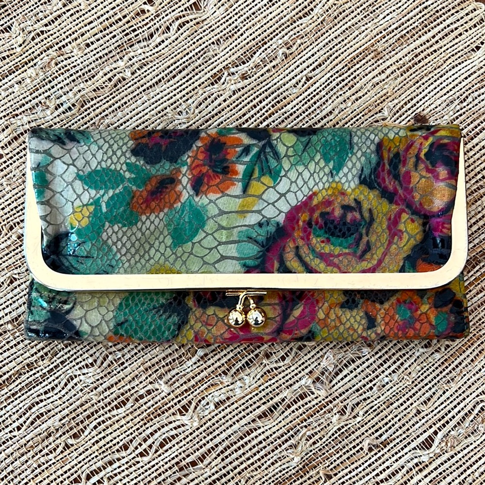 HOBO International leather snake print floral clutch